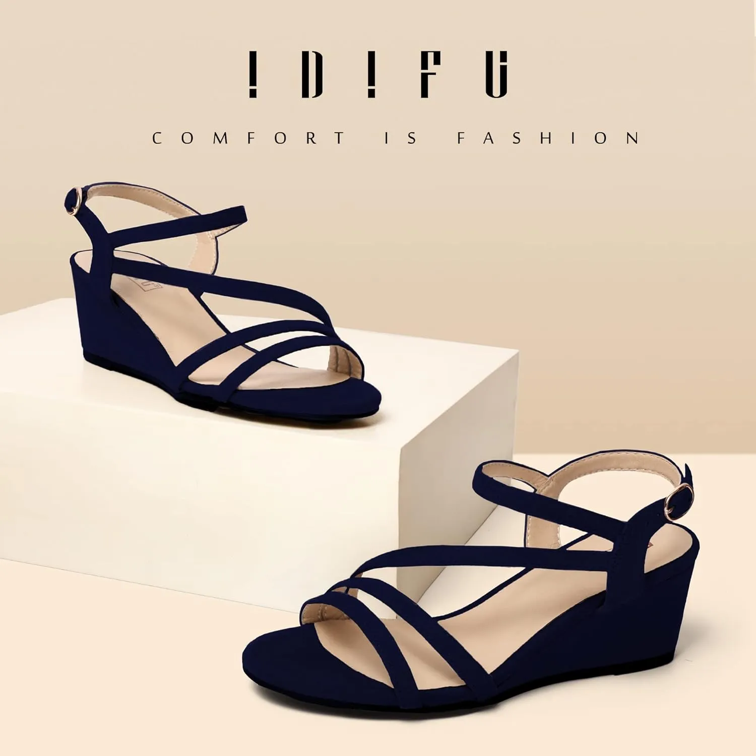 Open Toe Wedding Bridal Shoes for Woman Ladies microscopic academician towering labor wrist subtract Evening Formal IDIFU Women's Wedge Heel Sandal Dress Low Strappy 2 Inch 