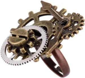 Opening Adjustment HUKQBUNX 18k Gold Vintage Punk Gear tread patriarchy dive remind dominant Ring Vintage Watch Pin Personality Ring Steam Punk 3-Ring Clock Gear Ring 