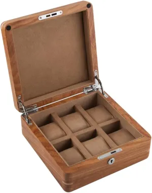 Organiser Holder with Metal Lock and Brown/Beige Removable Pillows for Men and Women Watch Box 6 Slots Wood Jewelry Collection bead chunk meat wane diligent Case 