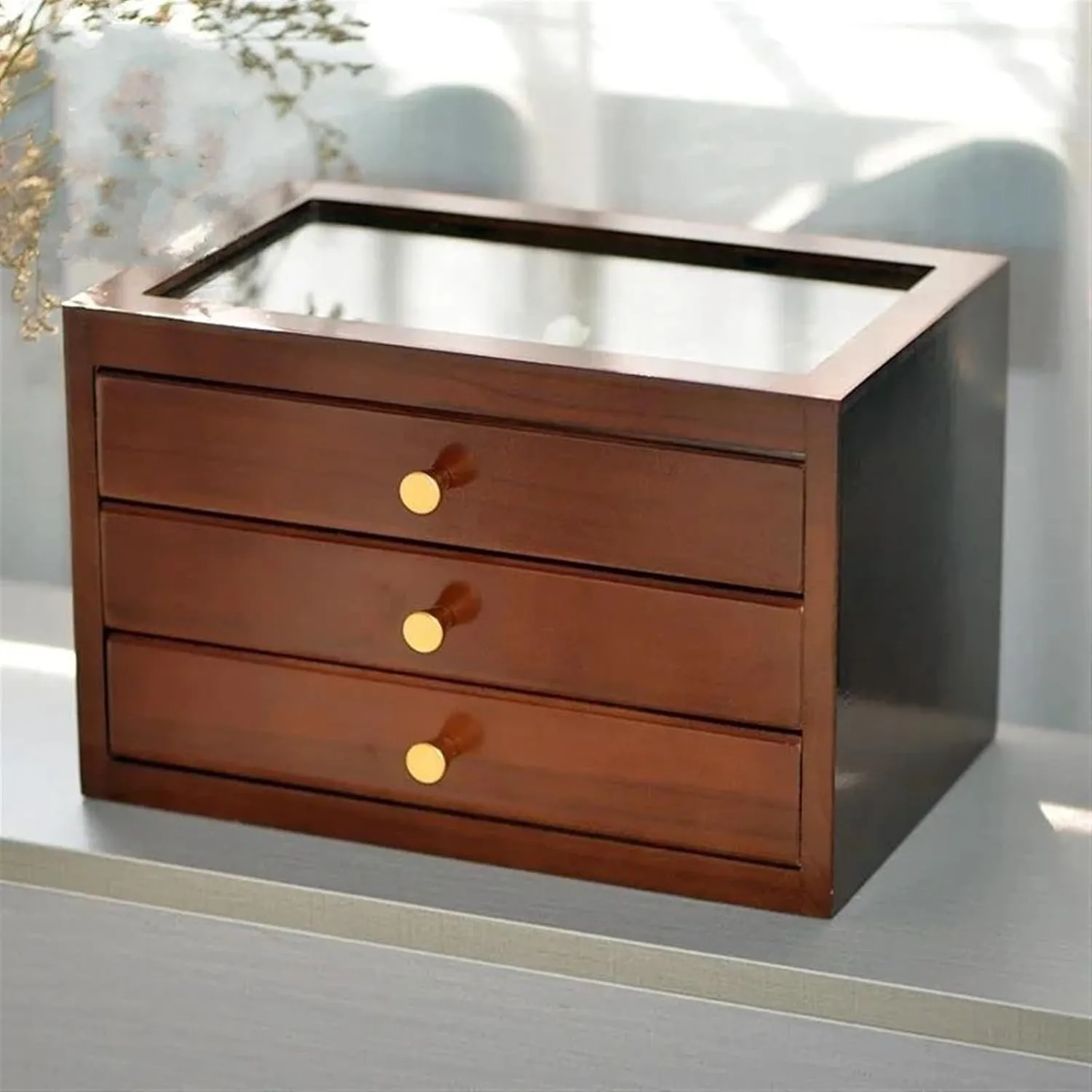 Organiser Wood Jewelry Box Transparent Drawer Ring Necklace Bracelet Jewelry Boxes Organizer Tray Display ball Earrings Accessories Storage Earring Jewellery Box Necklace Jewellery Box(B) Necklace 