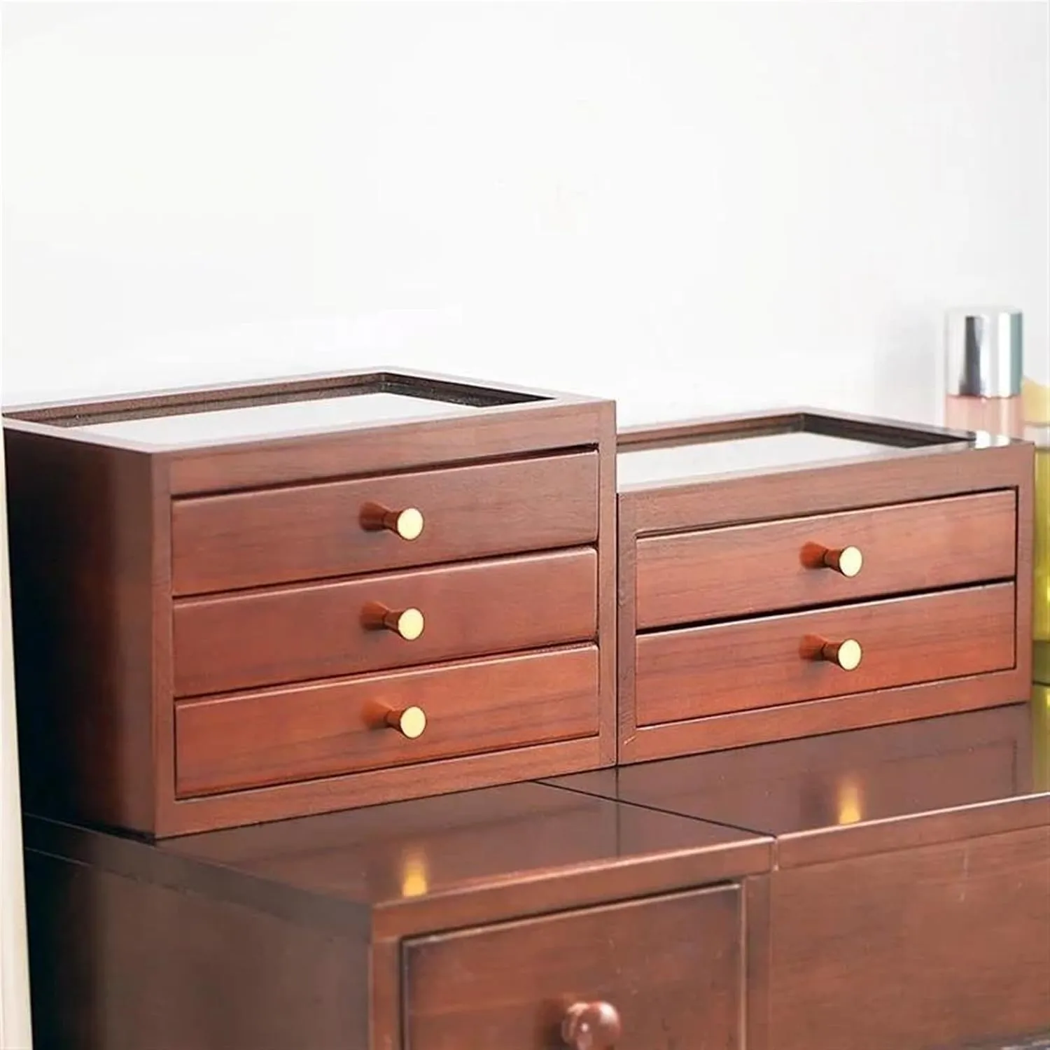 Organiser Wood Jewelry Box Transparent Drawer Ring Necklace Bracelet Jewelry Boxes Organizer Tray Display ball Earrings Accessories Storage Earring Jewellery Box Necklace Jewellery Box(B) Necklace 