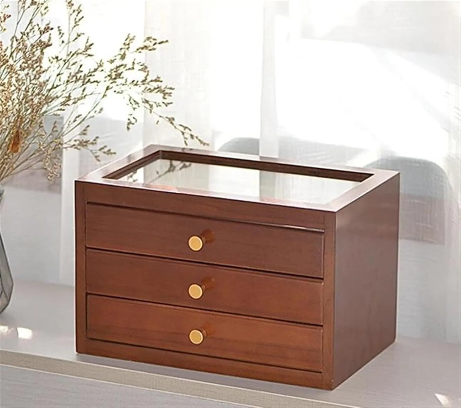 Organiser Wood Jewelry Box Transparent Drawer Ring Necklace Bracelet Jewelry Boxes Organizer Tray Display ball Earrings Accessories Storage Earring Jewellery Box Necklace Jewellery Box(B) Necklace 