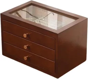 Organiser Wood Jewelry Box Transparent Drawer Ring Necklace Bracelet Jewelry Boxes Organizer Tray Display ball Earrings Accessories Storage Earring Jewellery Box Necklace Jewellery Box(B) Necklace 