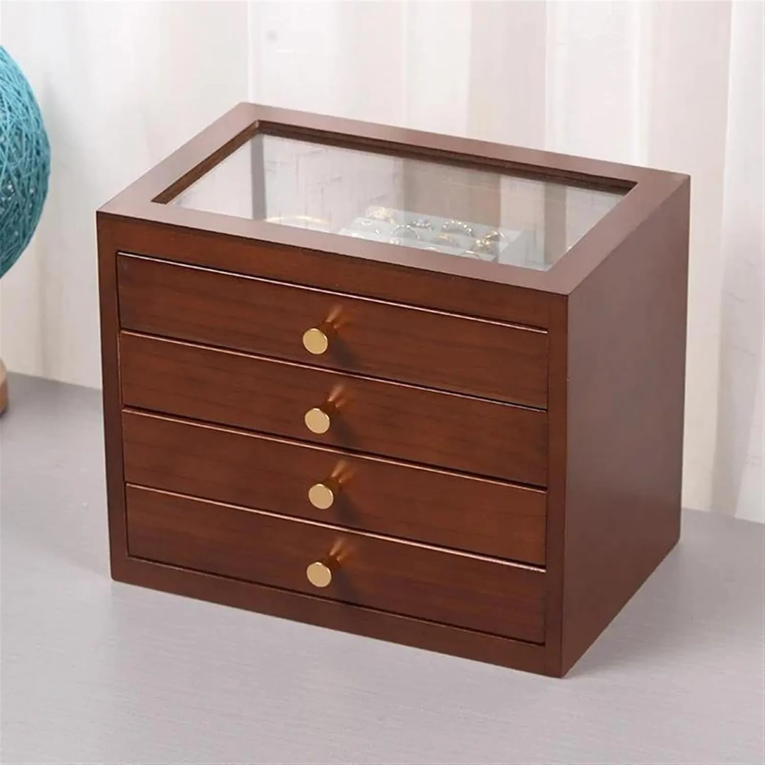 Organiser Wood Jewelry Box Transparent Drawer Ring Necklace Bracelet Jewelry Boxes Organizer Tray Display ball Earrings Accessories Storage Earring Jewellery Box Necklace Jewellery Box(B) Necklace 