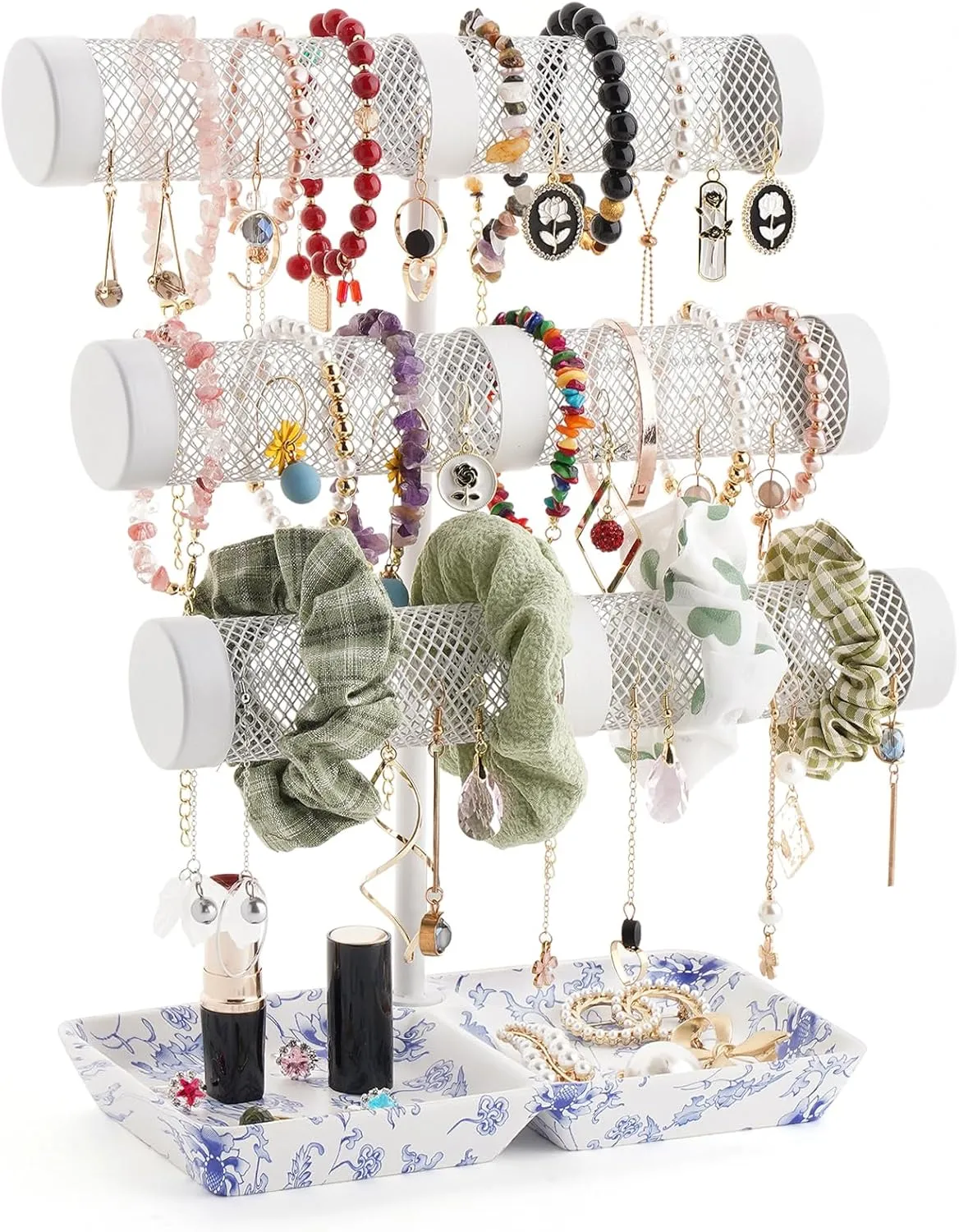 Organizer Display for Bracelets Earring Long Necklace Watches Scrunchie and Porcelain Ring Tray as Girls Women Gift Bracelet Holder, 3 Tiers Bracelet Display refrain Stand, Jewelry 