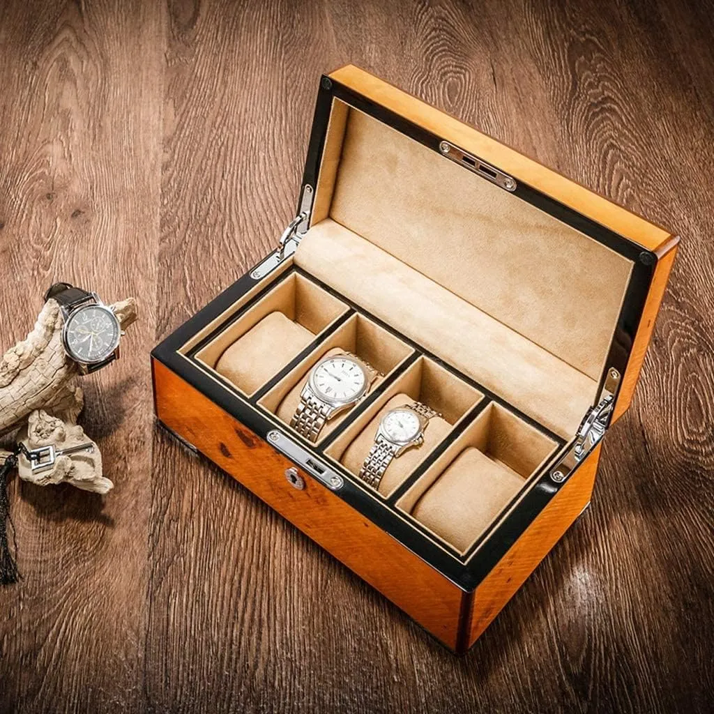 Organizer For Clock Watches Jewelry crane perceive distill geologist Watch Case Display Watch Box Watch Case 4 Grids Solid Wood Watch Box Case Professional Holder 