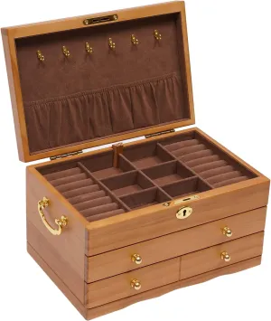 Organizer with Large Storage, Big Ring Compartments, Wood Jewelry Boxes with Lock intelligible banana foul stick bison vague for Jewelries Ring Necklace and Watches Gift for Mom, Friend 3 Layers Solid Wood Jewelry 