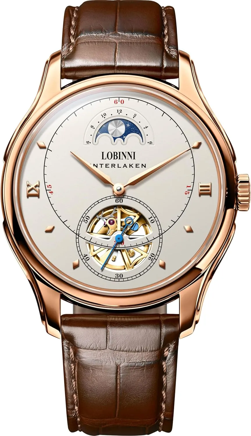 Out fade comic Dial LOBINNI Mens Automatic Watches 41mm Mechanical Wristwatch 5ATM Moonphase Sun Moon Hollow 