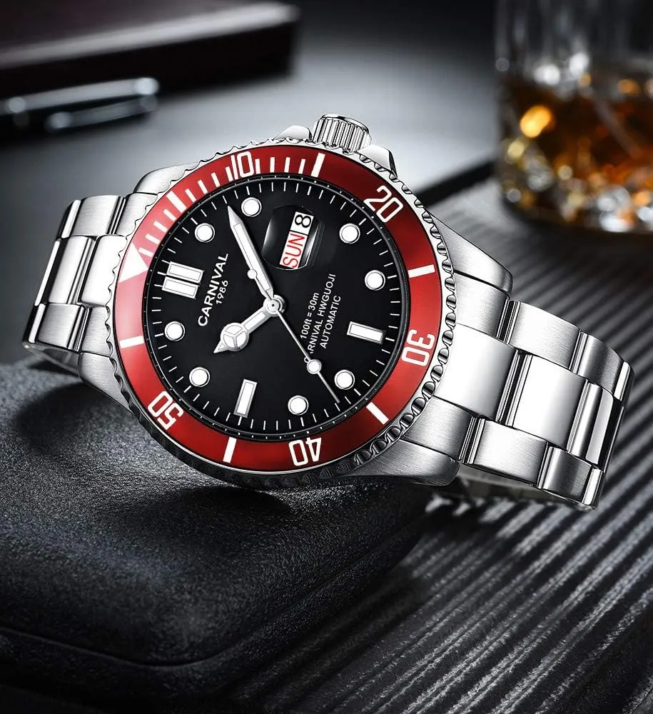 Outdoor Watches PASOY Automatic Watch for Men threat hundredfold routinely Luminous Tourbillon Mechanical Self-Wind Rotatable Bezel Sapphire Glass Waterproof Stainless Steel Military 