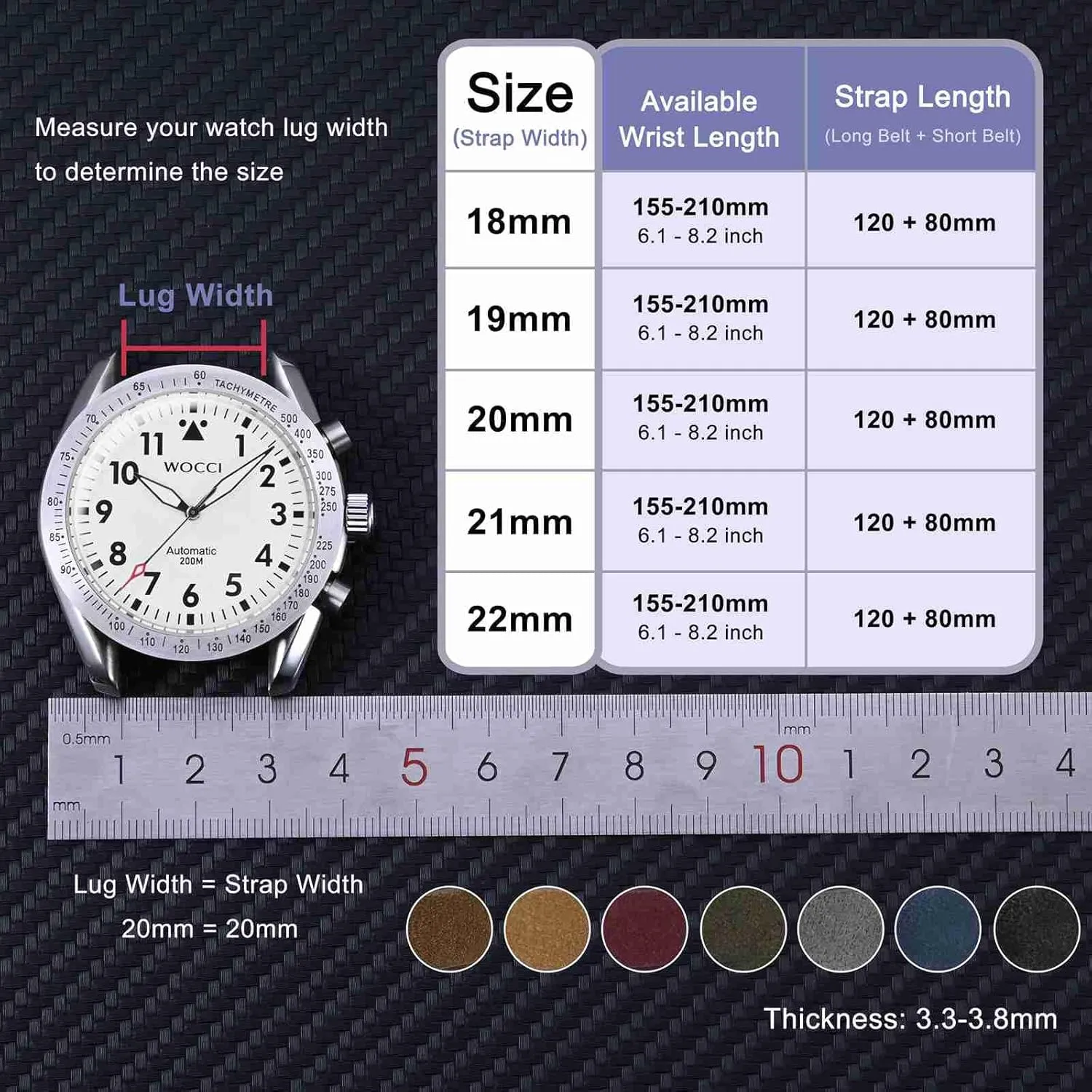 outlaw with Black Buckle (Grey) WOCCI 20mm Retro Leather Watch Band for Men and Women, Quick Release Replacement Strap 