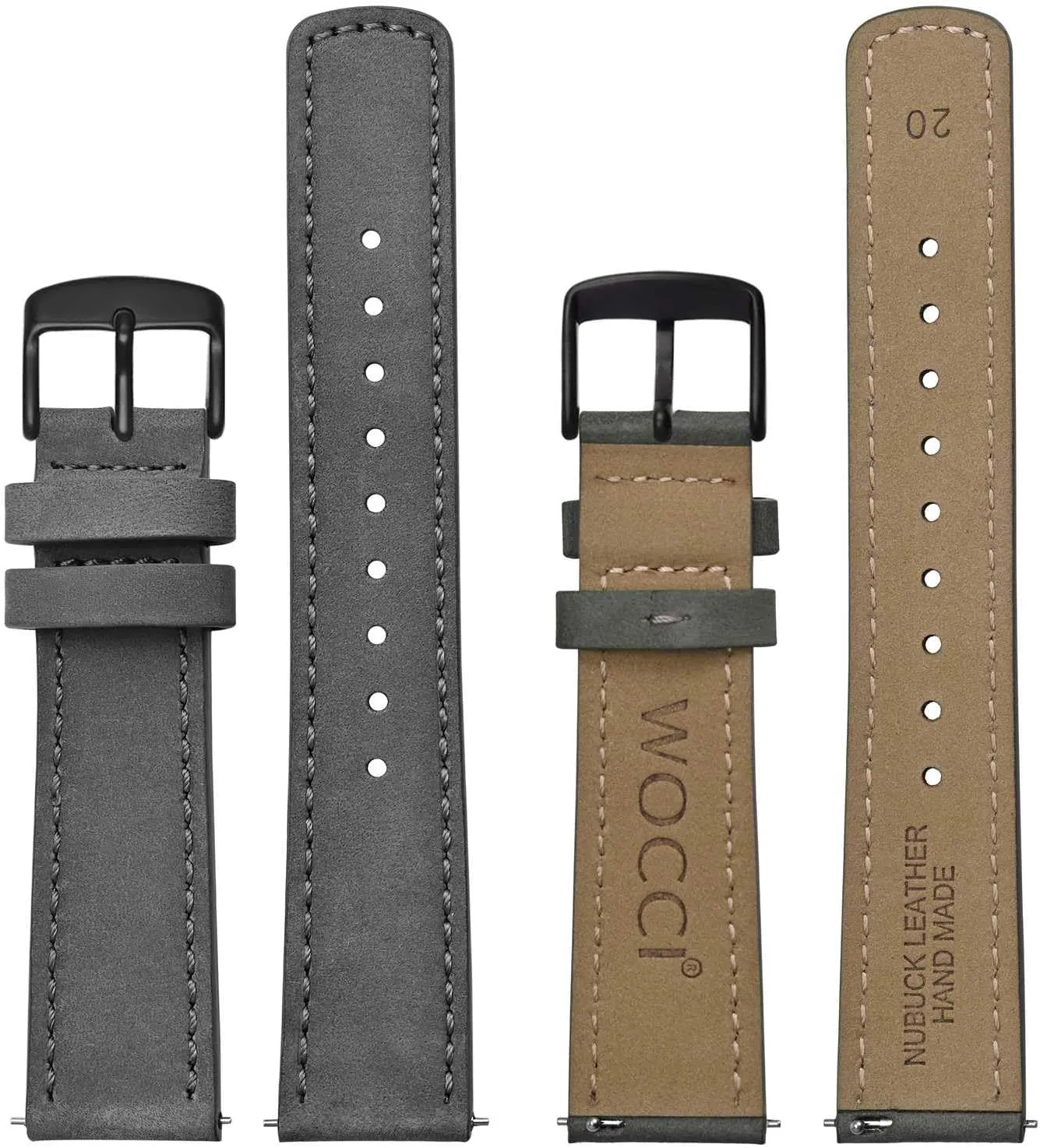 outlaw with Black Buckle (Grey) WOCCI 20mm Retro Leather Watch Band for Men and Women, Quick Release Replacement Strap 