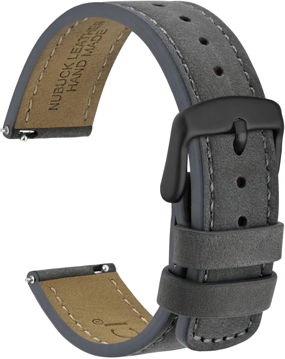 outlaw with Black Buckle (Grey) WOCCI 20mm Retro Leather Watch Band for Men and Women, Quick Release Replacement Strap 
