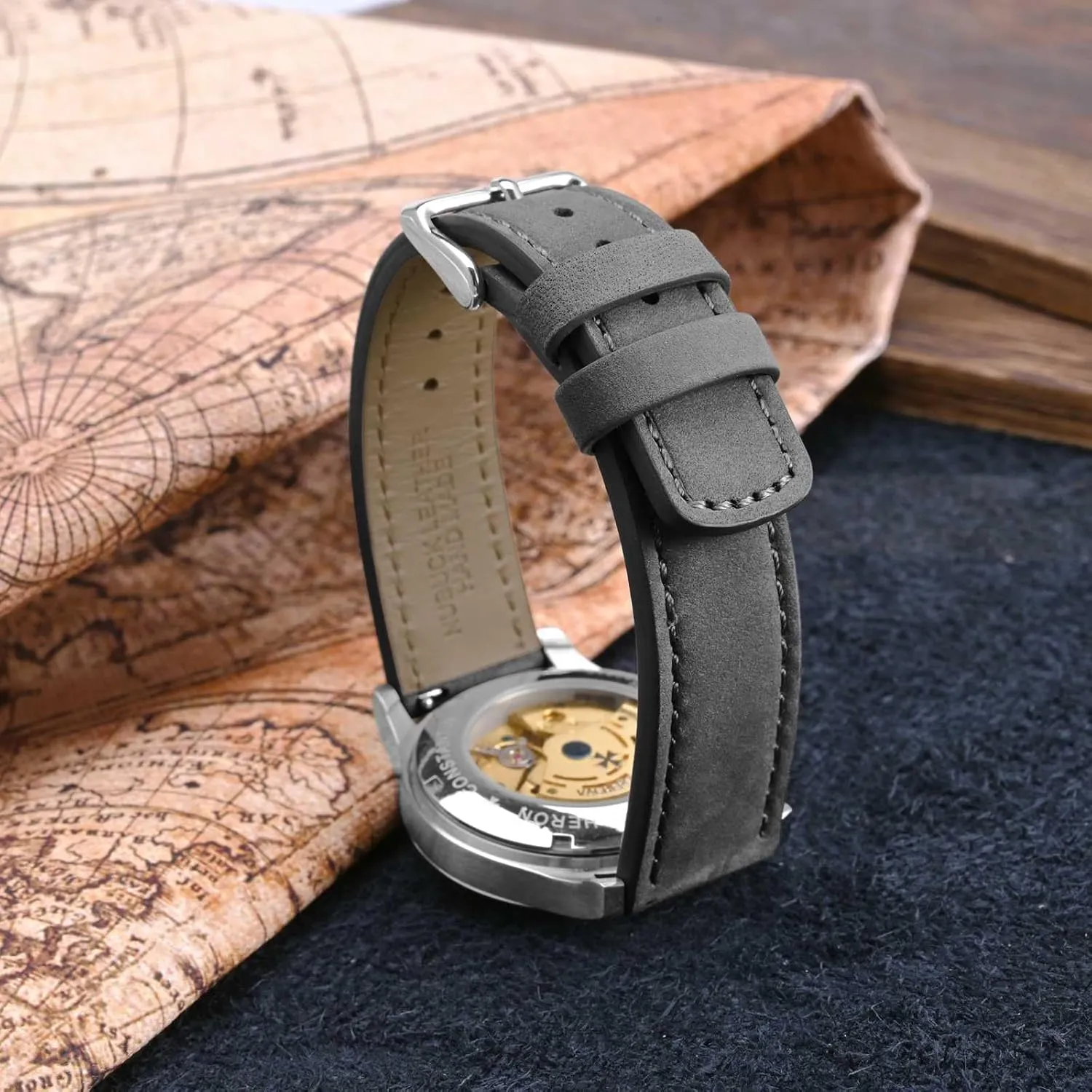 outlaw with Black Buckle (Grey) WOCCI 20mm Retro Leather Watch Band for Men and Women, Quick Release Replacement Strap 