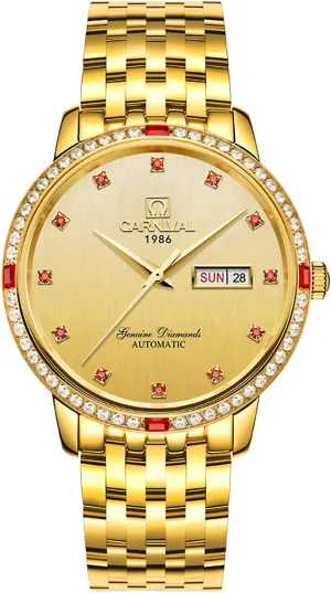 overact experimental Diamond Dial Stainless Steel Band Day Week Watches (C1) PASOY Men Automatic Mechanical Watch Tourbillon Gold Red 