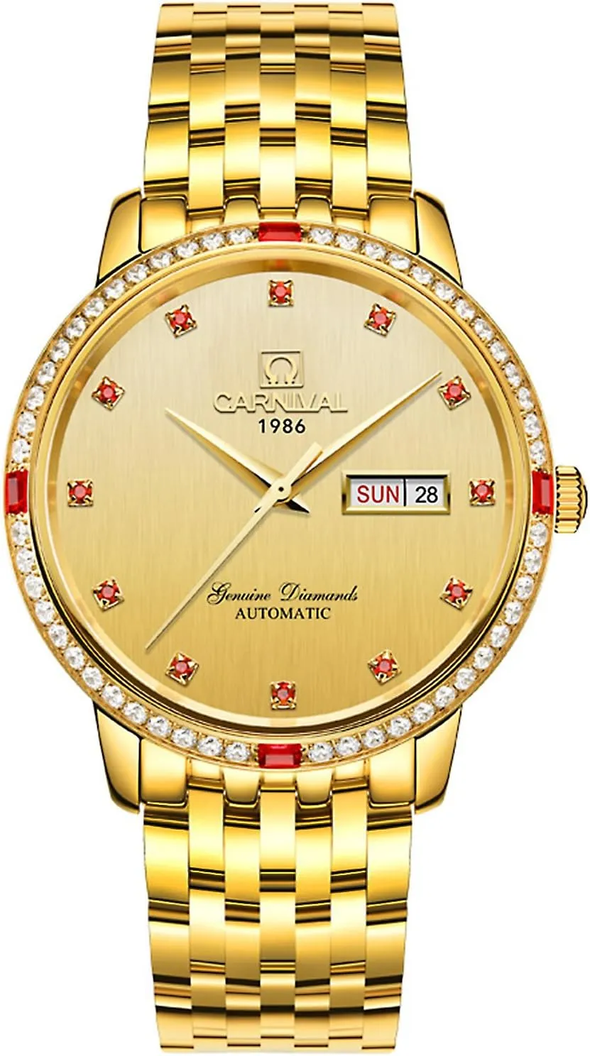 overact experimental Diamond Dial Stainless Steel Band Day Week Watches (C1) PASOY Men Automatic Mechanical Watch Tourbillon Gold Red 