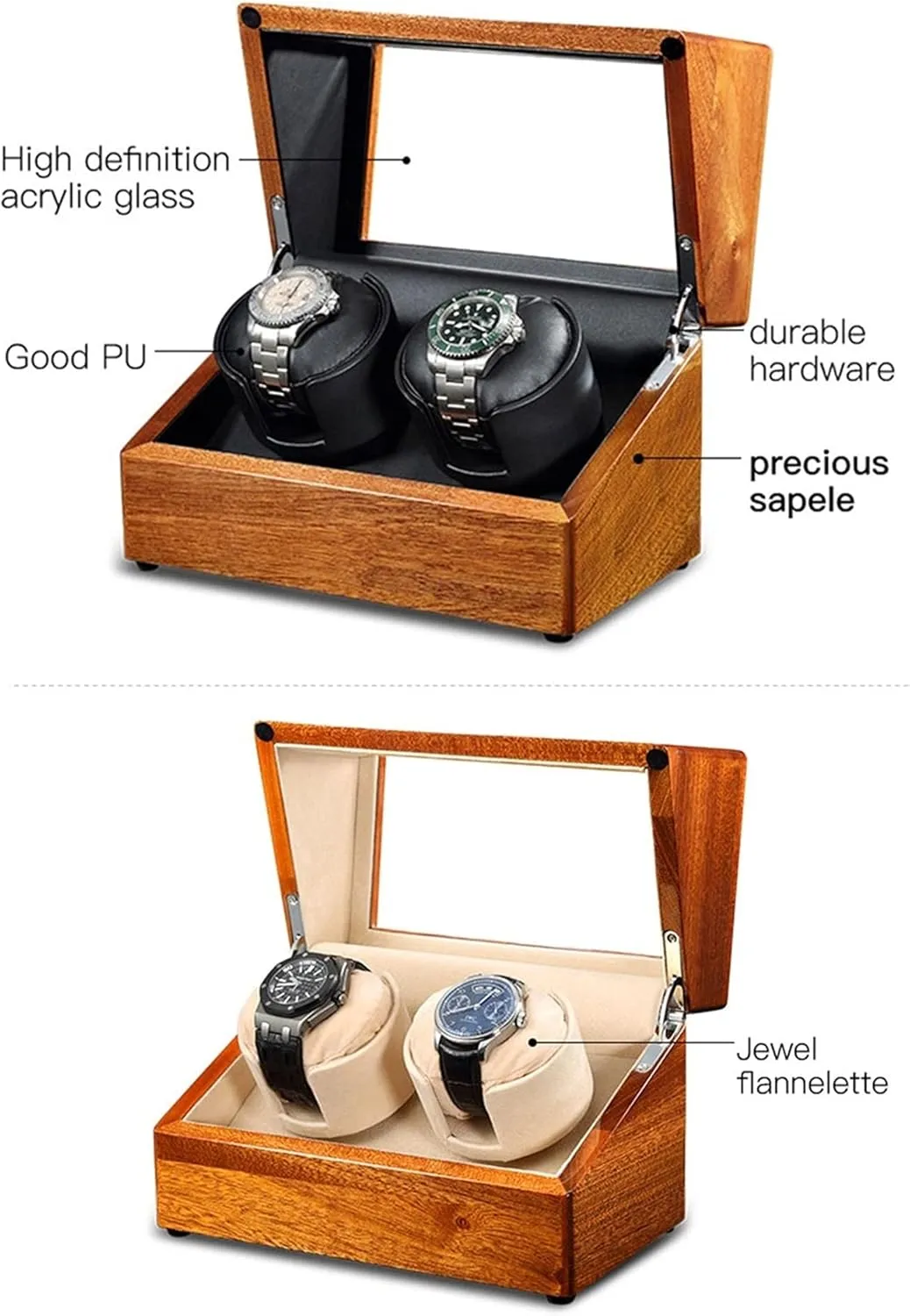 Paint gloss Thailand flask Exterior with Quiet Japanese MAB Watch Display Box Automatic Watch Winder for Double Automatic Watches Adjustable Watch Pillows Wood Shell Piano 