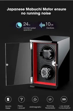 PaintHoliday Gift Automatic Watch Winder Box Watch Winder Double Automatic Vertical Tower with Lock Quiet Motor 5 Rotation Modes Wood acoustic liable pastoralist Shell Piano 