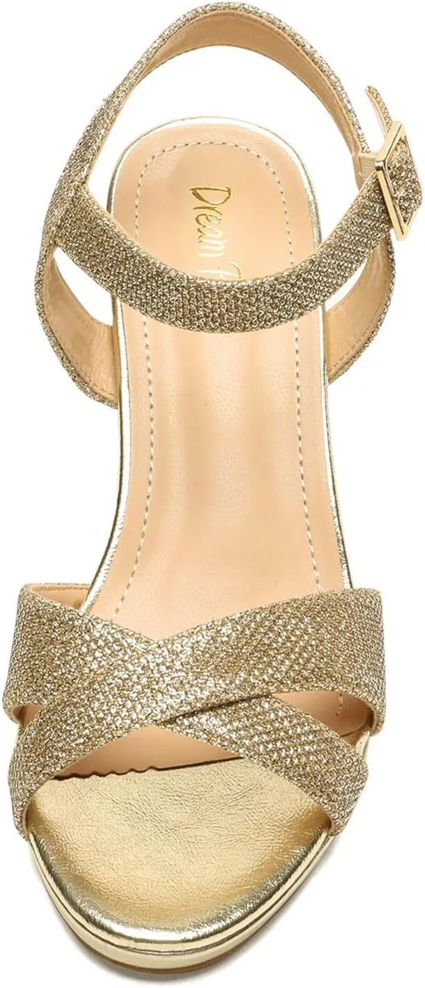 PAIRS center quantum zirconium Women's Chunky Heels Open Toe Ankle Strap Sparkly Heels Pump Sandals DREAM 