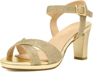 PAIRS center quantum zirconium Women's Chunky Heels Open Toe Ankle Strap Sparkly Heels Pump Sandals DREAM 