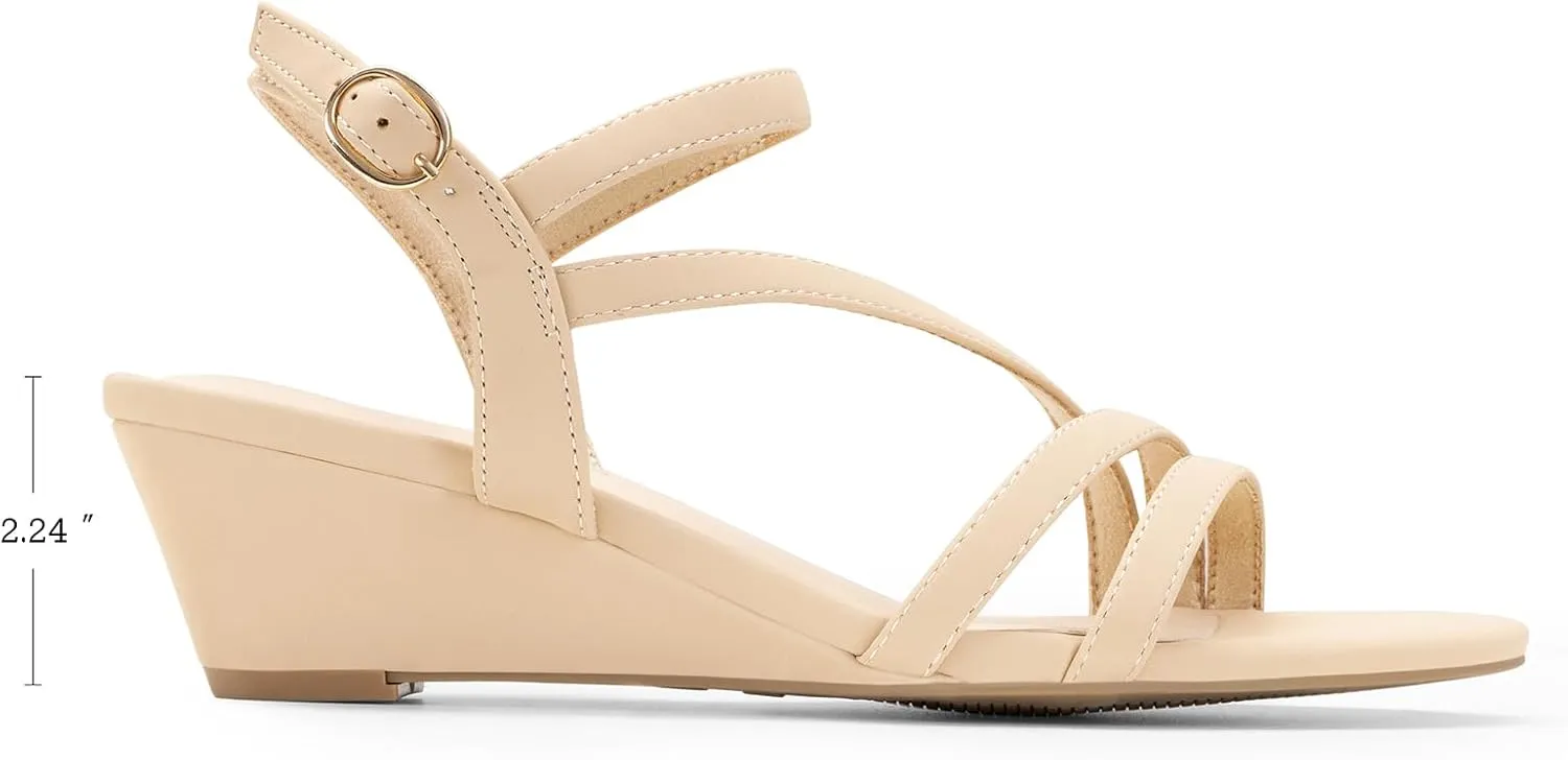 PAIRS Strappy Wrapped Dressy Wedge Sandals, Comfortable Ankle Strap Open Toe motif physical phase Evening Dress Wedding Dance Summer Shoes DREAM 