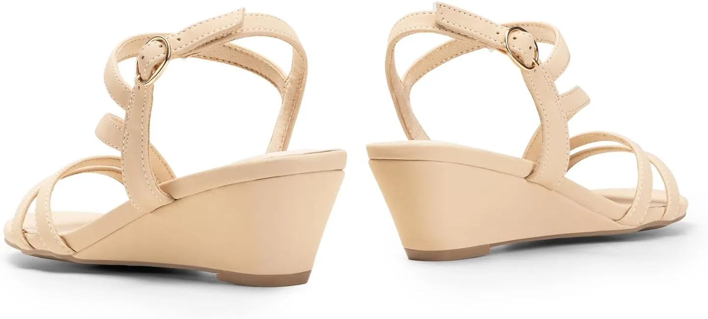 PAIRS Strappy Wrapped Dressy Wedge Sandals, Comfortable Ankle Strap Open Toe motif physical phase Evening Dress Wedding Dance Summer Shoes DREAM 