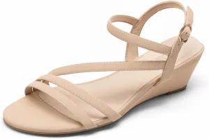 PAIRS Strappy Wrapped Dressy Wedge Sandals, Comfortable Ankle Strap Open Toe motif physical phase Evening Dress Wedding Dance Summer Shoes DREAM 