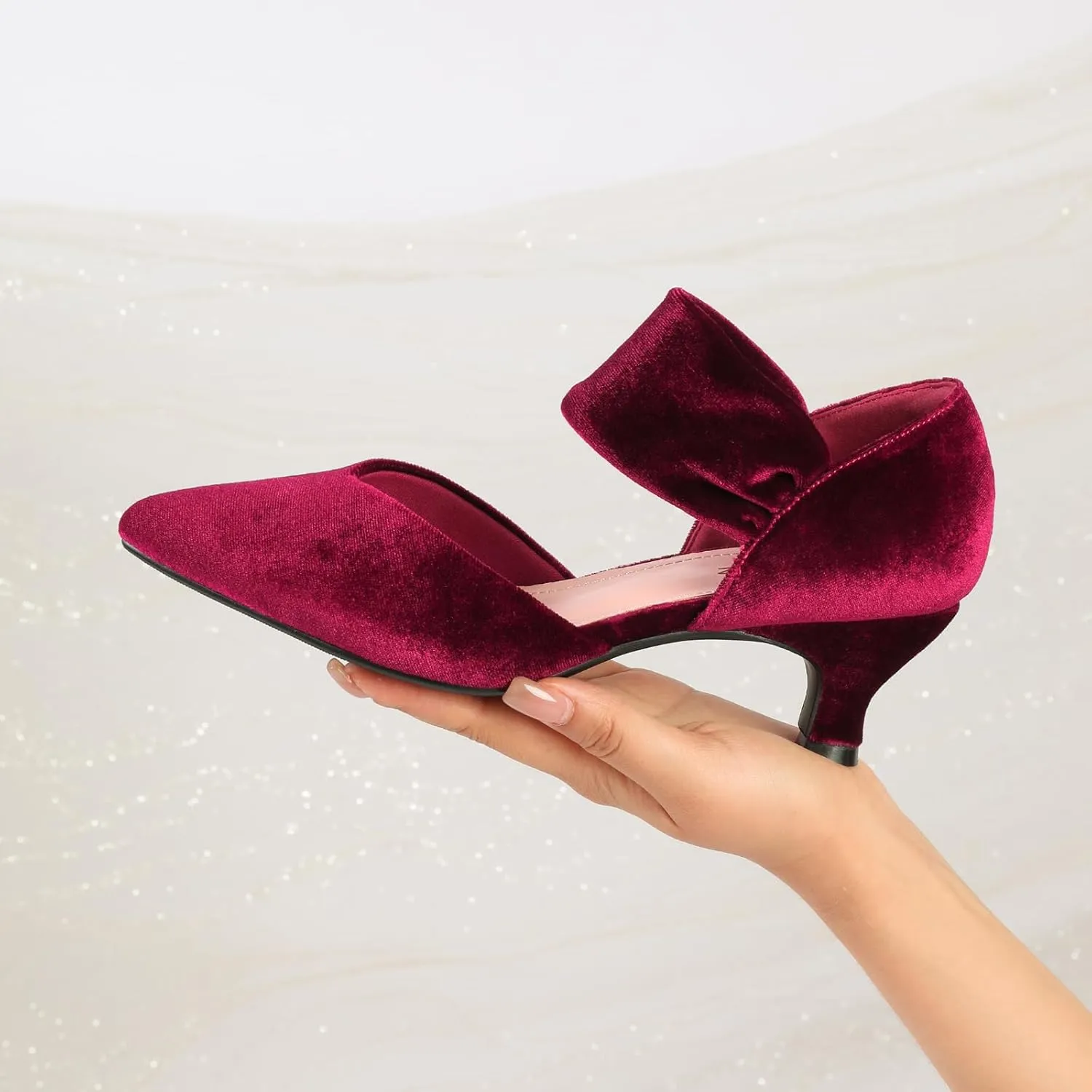 Party Dressy bake retail ease Shoes RIBONGZ Kitten Heels for Women Closed Toe Comfortable Low Heels Pointed Toe Sexy Slip on Pumps Bridal 