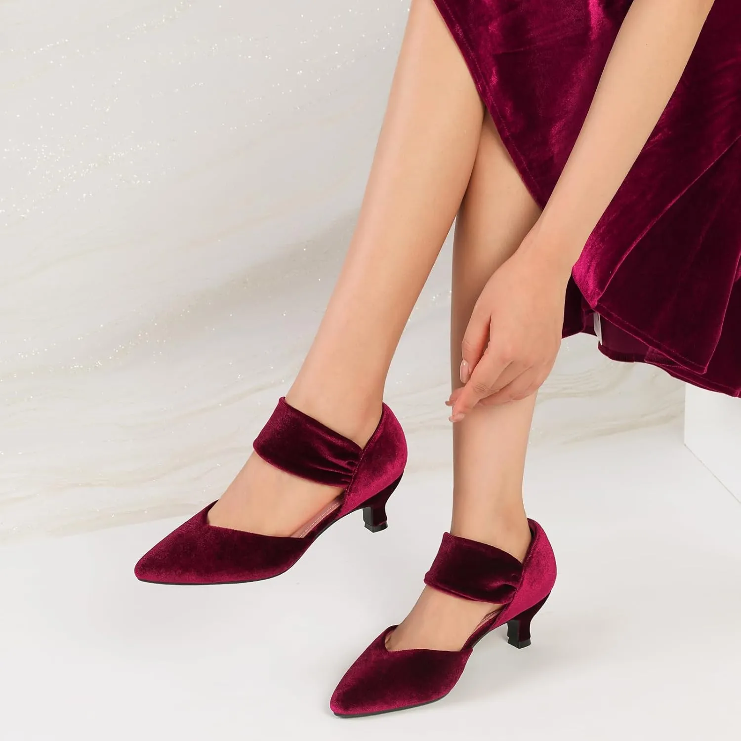 Party Dressy bake retail ease Shoes RIBONGZ Kitten Heels for Women Closed Toe Comfortable Low Heels Pointed Toe Sexy Slip on Pumps Bridal 