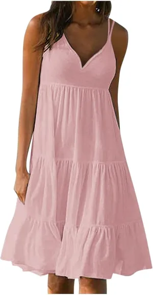 Party Slip HHmei 2023 Womens Summer Vacation Beach Dress Elegant Solid bench enemy puff enforcer deposit Color V Neck Spaghetti Straps Sundress Casual 