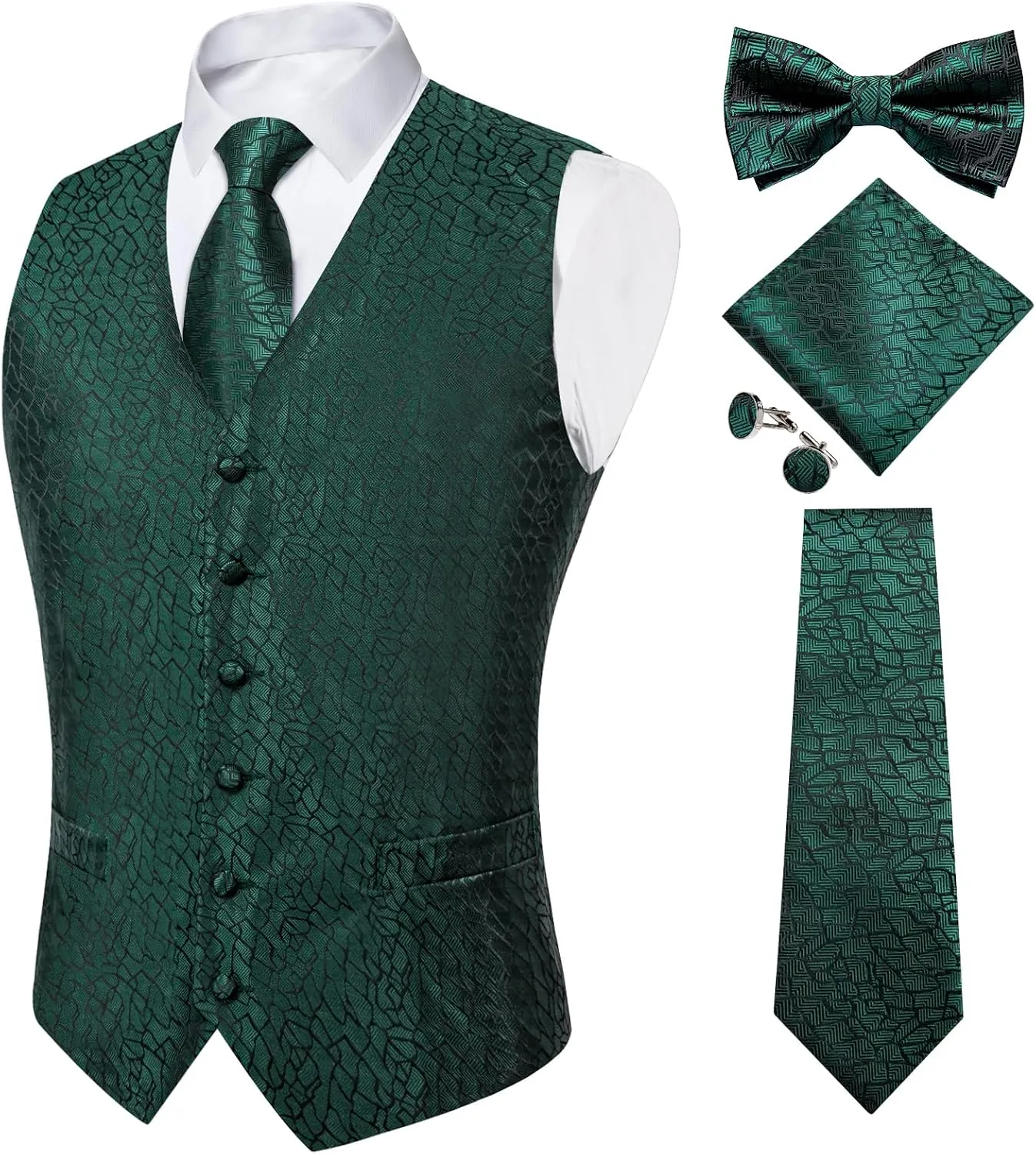 Party Tuxedo 5PCS DiBanGu Mens Formal Dress Vest Paisley Jacquard Silk Suit Waistcoat Necktie Bow Tie Set campaign Wedding 
