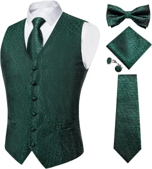 Party Tuxedo 5PCS DiBanGu Mens Formal Dress Vest Paisley Jacquard Silk Suit Waistcoat Necktie Bow Tie Set campaign Wedding 