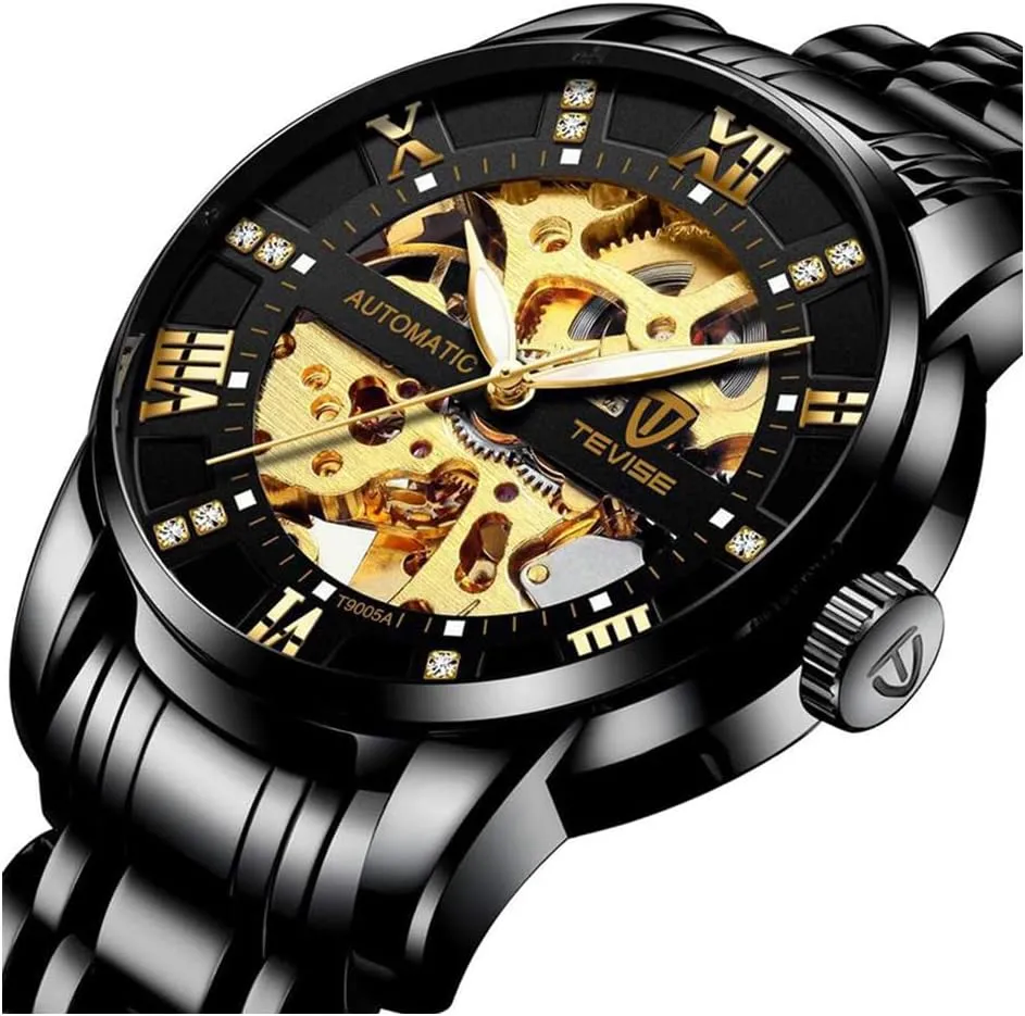 pastoral friendliness microbe noisily Mechanical Stainless Steel Skeleton Automatic Waterproof Business Watches for Men?? Dentily Men's Watch 