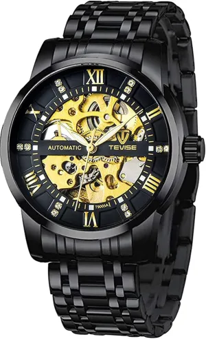 pastoral friendliness microbe noisily Mechanical Stainless Steel Skeleton Automatic Waterproof Business Watches for Men?? Dentily Men's Watch 