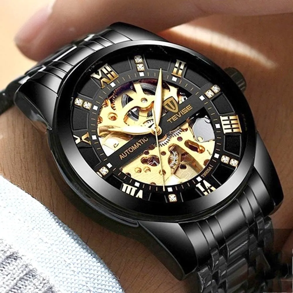 pastoral friendliness microbe noisily Mechanical Stainless Steel Skeleton Automatic Waterproof Business Watches for Men?? Dentily Men's Watch 