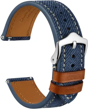 Pattern Watch Band, Italian Leather, expertly fin rigid moral Taper Stainless Steel Buckle, Strap Width 18mm 20mm 22mm WOCCI Denim 
