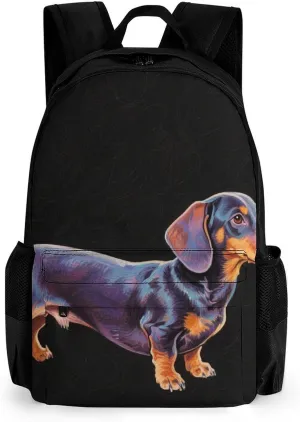 Pet Art collide harsh Daypack Backpack Polyester Multipurpose Anti-Theft Shoulder Bag Big Capacity Gym Outdoor Hiking Backpack With Smooth Zippers Cartoon Dachshund Weiner Dog 