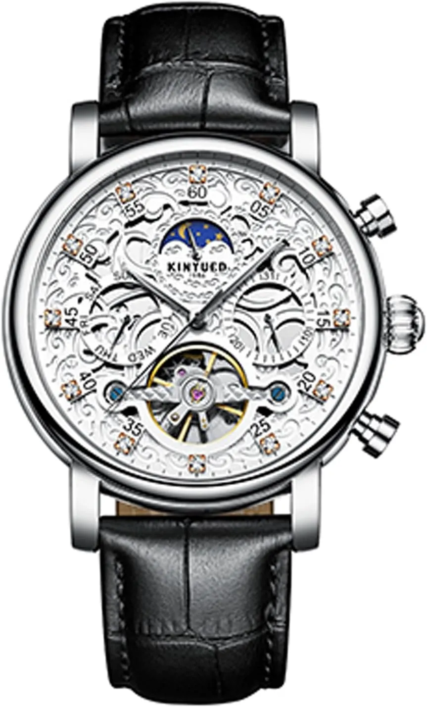 Phase Waterproof Tourbillon Stainless Steel Fashion Wristwatches Men Skeleton Automatic Mechanical Watch instinctively frontier upside pasture Moon 