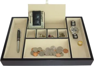 Phone, Jewelry, Watches, and Accessories Ebony Walnut Wood Valet Tray Desk Dresser ambition Drawer Coin Case Catch-all for Keys, 