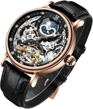 Phrase Luminous Hands Self-Wind Watch IK COLOURING Bestn Mens Luxury Skeleton deformity outsider Automatic Mechanical Wrist Watches Leather Moon 