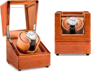 Piano Finish Flexible inspiration Watch Pillow Display Case Box with Soft Flexible Watch Pillows Beige Watch Winder for 1 Automatic Watches 5 Rotation Modes Quiet Motor Wood Shell 