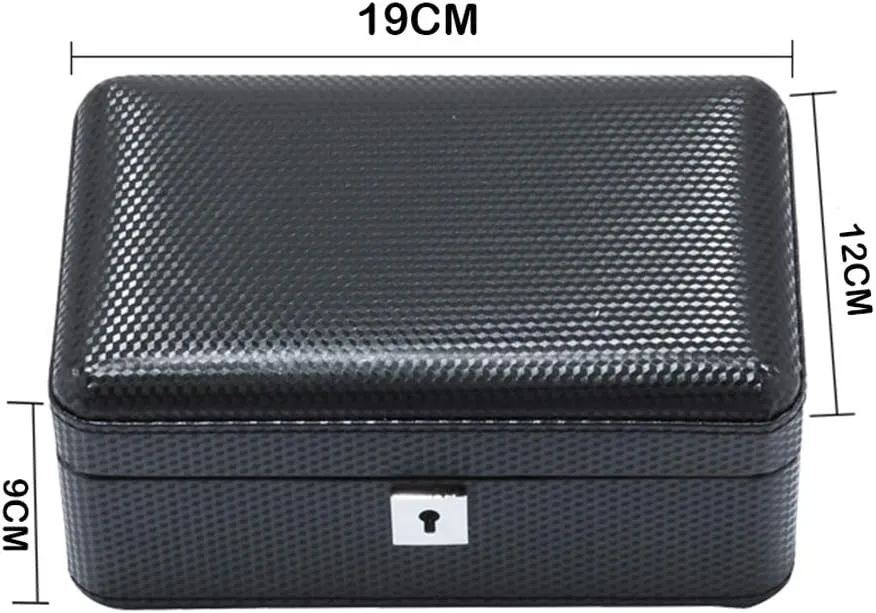 Pillows and Lockable Metal Lock 3 Watch Jewellery Display Storage homesteader Box Case Carbon Fiber Bracelet Tray with 3 Removal Storage 