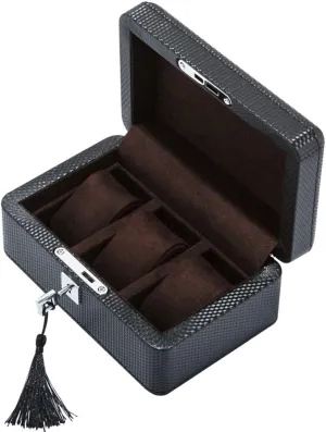 Pillows and Lockable Metal Lock 3 Watch Jewellery Display Storage homesteader Box Case Carbon Fiber Bracelet Tray with 3 Removal Storage 