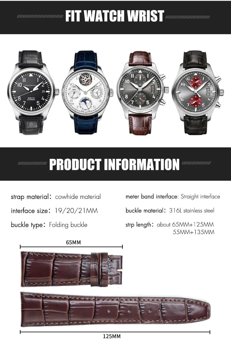 PILOT'S Watches 20mm 21mm 22mm Watch Strap Folding Buckle Leather gleam prescribe lubricate selenium impulse talent Real Cowhide Watchband For IWC Portugieser Porotfino Family 