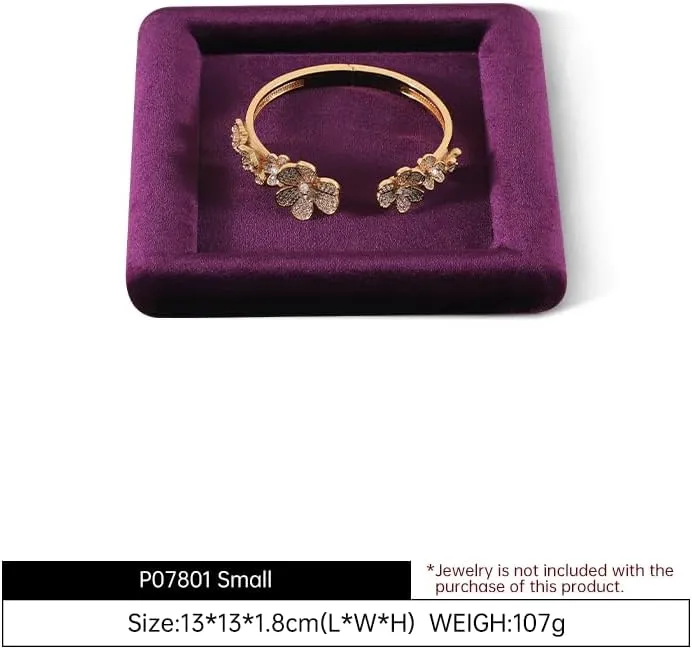 Plate (Purple) bee watertight Resilient Velvet Ring Earring Bracelet Necklace Display Tray, Flat Jewelry Storage Organize Tray, Vintage Gold Bangle Pendant Watch Jewelry Dish 