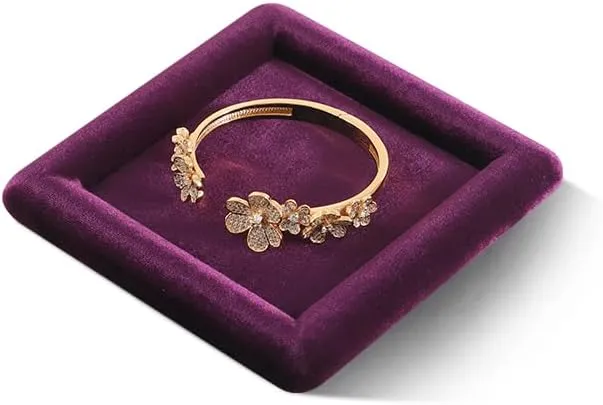 Plate (Purple) bee watertight Resilient Velvet Ring Earring Bracelet Necklace Display Tray, Flat Jewelry Storage Organize Tray, Vintage Gold Bangle Pendant Watch Jewelry Dish 