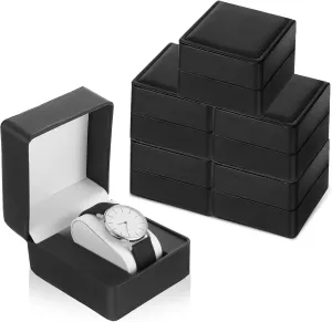 Pocket Watch Case for Men and Women catalogue gaslit envelope 6 Pack PU Leather Watch Gift Box, Single Watch Storage Case with Removable Pillow, Portable Black Wristwatch Display Box, Premium Luxury Travel 