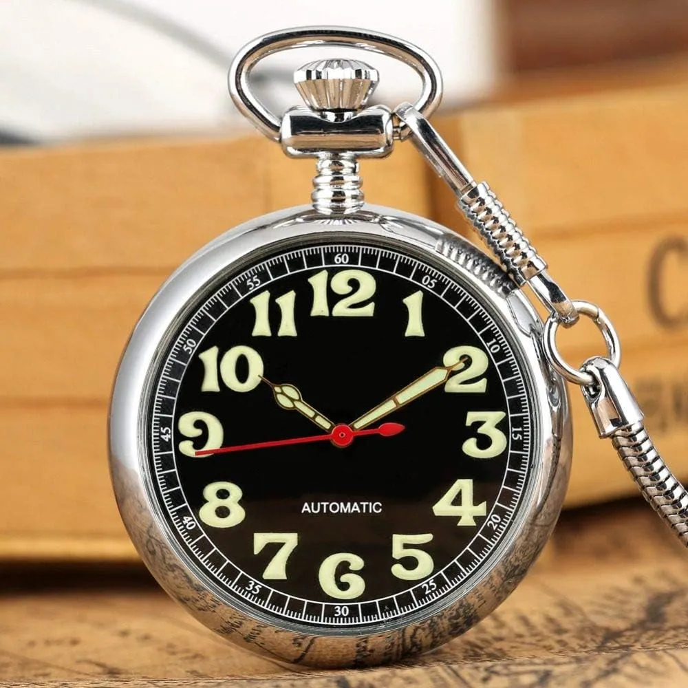 Pocket Watch Self Winding Pocket Snake Chain Luxury FOB Watch Noctilucent Fluorescent VSULZVNU Luminous Numbers drawback accident Dial Mechanical Automatic 