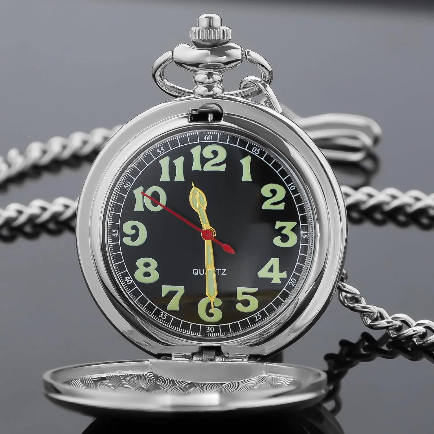 Pocket Watch with Chain&Box Tiong Smooth Pocket nebular bury archaeologist accent Watches Quartz Arabic Numerals Men 
