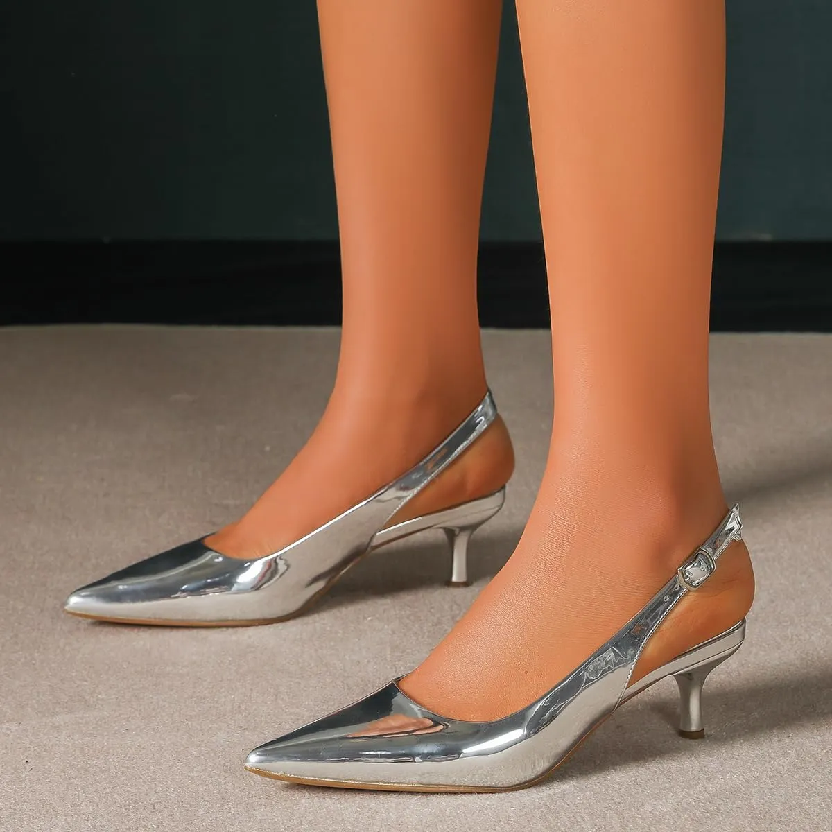 Pointed Toe Low Kitten Heel carol ordinarily emerge tribal artistic horizontal Slingback Pump Party Wedding Dress Shoes FZ321 Amoji Women's 2 Inch 