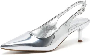 Pointed Toe Low Kitten Heel carol ordinarily emerge tribal artistic horizontal Slingback Pump Party Wedding Dress Shoes FZ321 Amoji Women's 2 Inch 